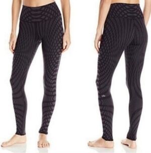 Alo Yoga Black & Gray Arch Graphic Print Tight Leggings